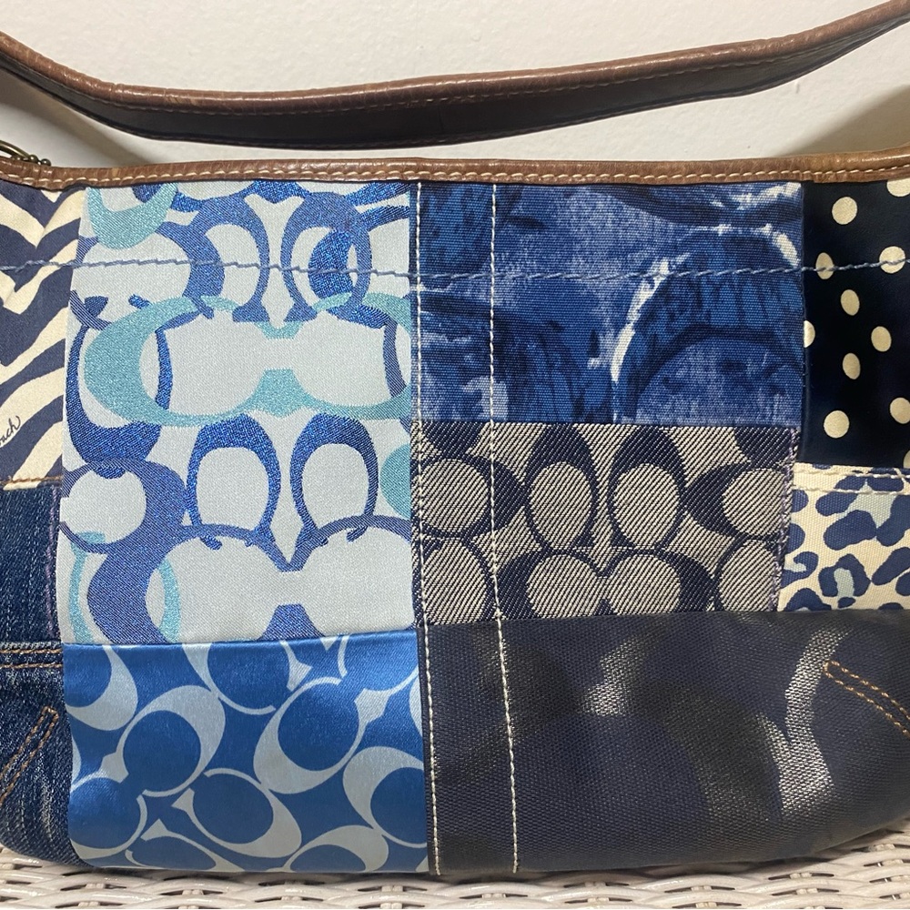 Coach Patchwork Blue Multi Canvas & Leather Hobo Tote - Picture 7 of 8